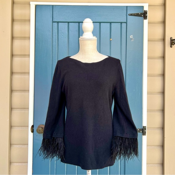 Ann Taylor Tops - Ann Taylor  knit top with feather trimmed sleeves Women’s Size LP
